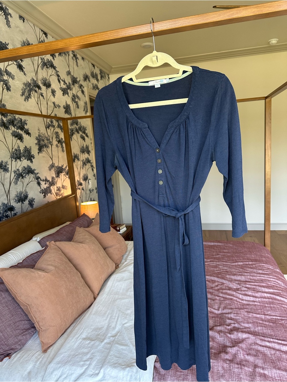 Boden Navy Long-Sleeve Tie-Waist Midi Dress
